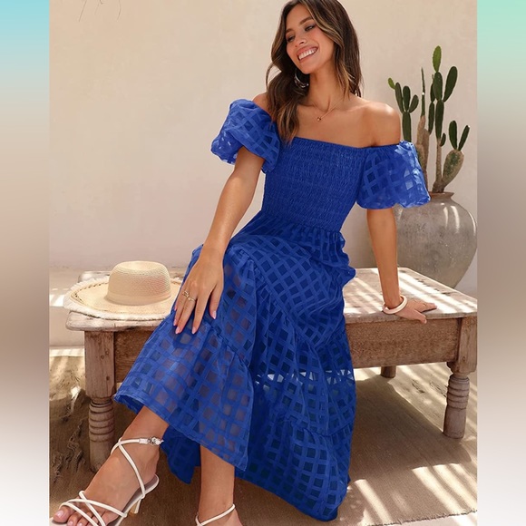 NWT: Women's Tiered Summer Midi Dress - Blue, Small - Picture 3 of 6